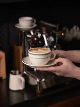 陶器製 コーヒーカップ【厚手・アメリカンカプチーノ用・ソーサー付き】（セットアップ対応）