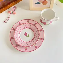 ピンクユリカップ＆ソーサーセット【陶器製・アフタヌーンティー用・カフェスタイル】