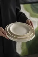 清逸堂 手作り陶器のシンプルなフラットプレート【果物用・家庭用・スイーツ用】