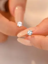 S925純銀製 六爪キュービックジルコニアピアス【ミニマルデザイン・エレガント】