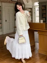 独特で美しいデザイン！白色の半透明なフレアスカート付き女性用コート【夏の気質・高級感】（セットアップ対応）