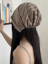 軽やかなストライプデザインの包頭キャップ【夏用・リボン付き・トレンドアクセサリー】