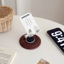 木目調デザインの360度回転モバイルスタンド【コンパクト・デスク用】