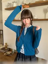 シンプルなストライプニットカーディガン【春用・スタイル・カジュアルトップス】（セットアップ対応）