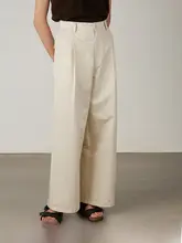 米白色ストレートパンツ【リネンコットン混・通勤用・春秋対応・ルーズフィット】