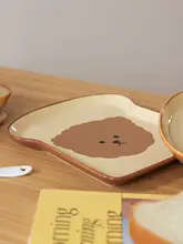 可愛いビションフリーゼデザインの陶器製プレート【菓子・朝食用・インスタ風】（セットアップ対応）