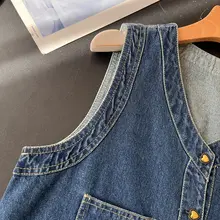 春の新作レトロデニムノースリーブベスト【Vネック・ボタン留め・重ね着対応】（セットアップ対応）