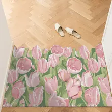 花柄デザインのスリムカット可能玄関マット【耐摩耗・防滑・ナイロン製】