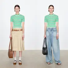 ストライプ柄クルーネック短袖Tシャツ【高品質・伸縮性素材・カジュアル】