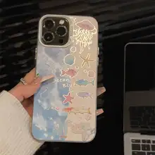 海洋水彩の小魚デザインスマートフォンケース【iPhone・Android対応】