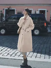 杏色の両面キャッシュウールコート【中丈・女性用・高級感あるウール製】