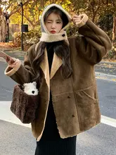羊羔毛のコート【秋冬用・女性・韓国風・ミニマルデザイン】（セットアップ対応）