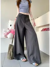 高級感のあるグレーのスーツパンツ【夏用・ハイウエスト・フィット・ワイドレッグ】（セットアップ対応）