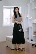 高腰Aラインスカート【春用・スリット入り・洗練されたデザイン・ロング丈】