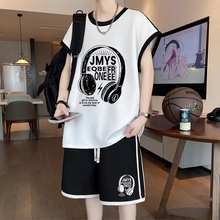 涼感背心【男性用・夏用・ゆったり・ノースリーブ・運動用】とショートパンツ（セットアップ対応）