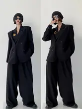 黒のオーバーサイズジャケット【パッド入り・シンプルデザイン・春秋用】（セットアップ対応）