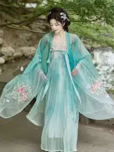 漢服 十二花神デザインの刺繍入りチュニックスタイル ドレス【春夏用・軽やかさ・豪華な刺繍】（セットアップ対応）