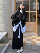 黒色デザインのカジュアルタイトスカート【春用・不規則な外付けシャツ・ハーフスカート】【セットアップ対応】