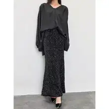 夏用 ハイウエスト タイトフィッシュテールスカート【ビジュー装飾・ロング・グリッター】