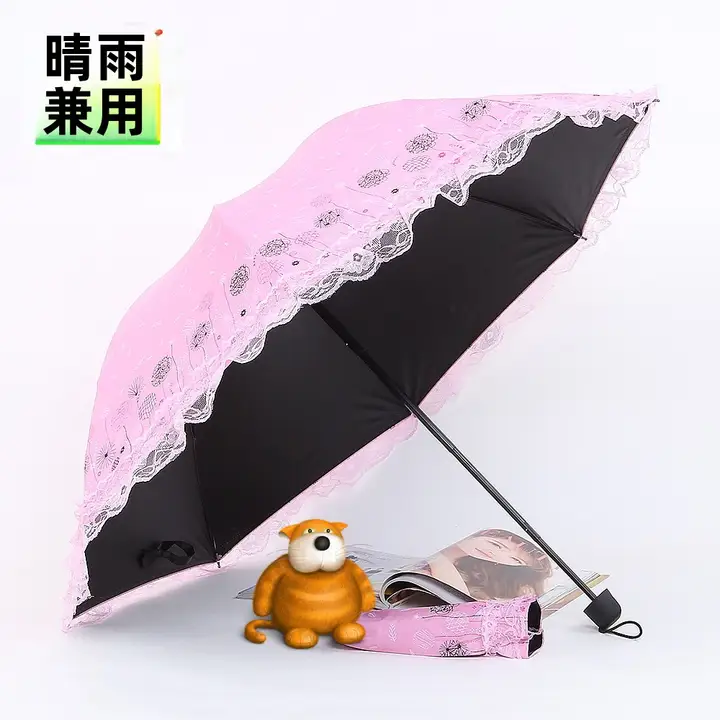 折りたたみ日傘 レーストリム付き ブラックアウト 晴雨兼用 UVカット