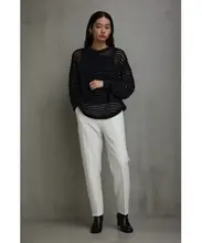 デザイン性の高いゆったりとしたレースニットトップス【夏秋向け】（セットアップ対応）