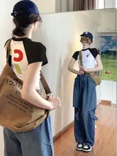 アメリカンビンテージ風 ラグラン袖半袖Tシャツ【レディース・夏用・ショート丈】
