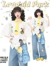 小犬刺繍ドット襟付き半袖シャツ【レディース・夏用】