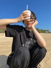 城堡刺繍Tシャツ 女性用 夏季 ゆったり 薄型 ラウンドネック 短袖 トップス