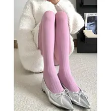 粉紫色の防止設計付きストッキング【引き締め効果・微圧・春秋用・美脚効果・外出用】