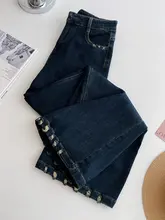 レディース 秋用デニムワイドパンツ【深青・ウエストベルト付き・大きいサイズ・フィット・ストレート】（セットアップ対応）