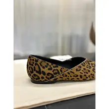 おしゃれなレトロデザインのレオパード柄フラットシューズ【高級牛毛・ブラウン】