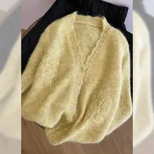デザイン性の高いフック編みニットカーディガン【軽やかでした印象・万能アイテム】