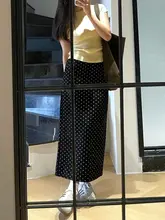 黒いドット柄のスーツ風膝下スカート【夏用・広がり型・大きいサイズ・体型カバー】（セットアップ対応）