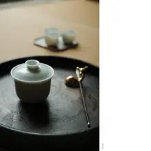 清物堂 陶器製 功夫茶用 小型手抓不烫手茶碗【柴窯焼き・古釉風・蓋付き】