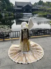 黄色のエクレクティックな漢服【琵琶袖・刺繍入り・可愛いロリータスタイル】