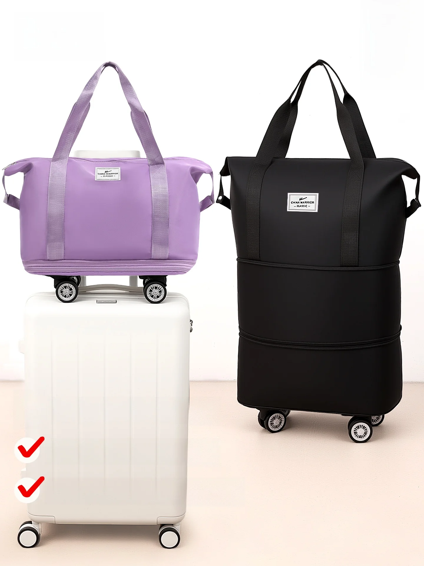 1泊2日旅行バッグ レディース 軽量で収納が便利な提包型キャリー付きバッグ