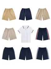 高校生用 綿素材の夏用薄手ショートパンツ【カーキ・濃紺・男女兼用・膝上丈】