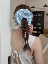 優雅なサテンリボンヘアゴム【ブルー・ブラック・バンスクリップ付き】