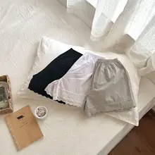 夏用薄手安全パンツ【コットンリネン・レースデザイン・ルームウェア・ショートパンツ】（セットア  ップ対応）