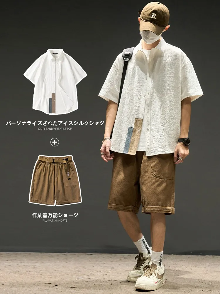夏用メンズカジュアルセットアップ：アイスシルクの涼しさとビンテージ工装のスタイル