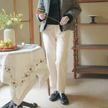 カジュアルパンツ アイボリー ストレートパンツ 起毛コットン カーキ スリム ヴィンテージ