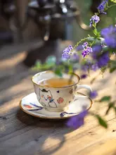 レトロ手描きのワビサビ風コーヒーカップ【フレンチスタイル・陶器製・デザイン性の高い】