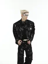 デニムジャケット＆破壊デニムパンツ【独特なデザイン・おしゃれな風合い・セットアップ対応】