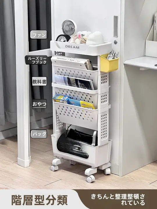 移動可能な穴あきボードのワゴン【学生用・デスクサイド・多段式収納】