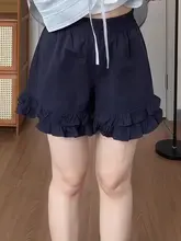 大きいサイズのワイドレッグショートパンツ【高腰・フリルデザイン・フィット】