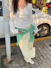 レトロドット レーストリム Vネック短丈長袖Tシャツ【重ね着にも対応】