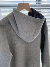 チェック柄デザインのフード付きアウター【ニットパッチワーク・フィット・カジュアル】