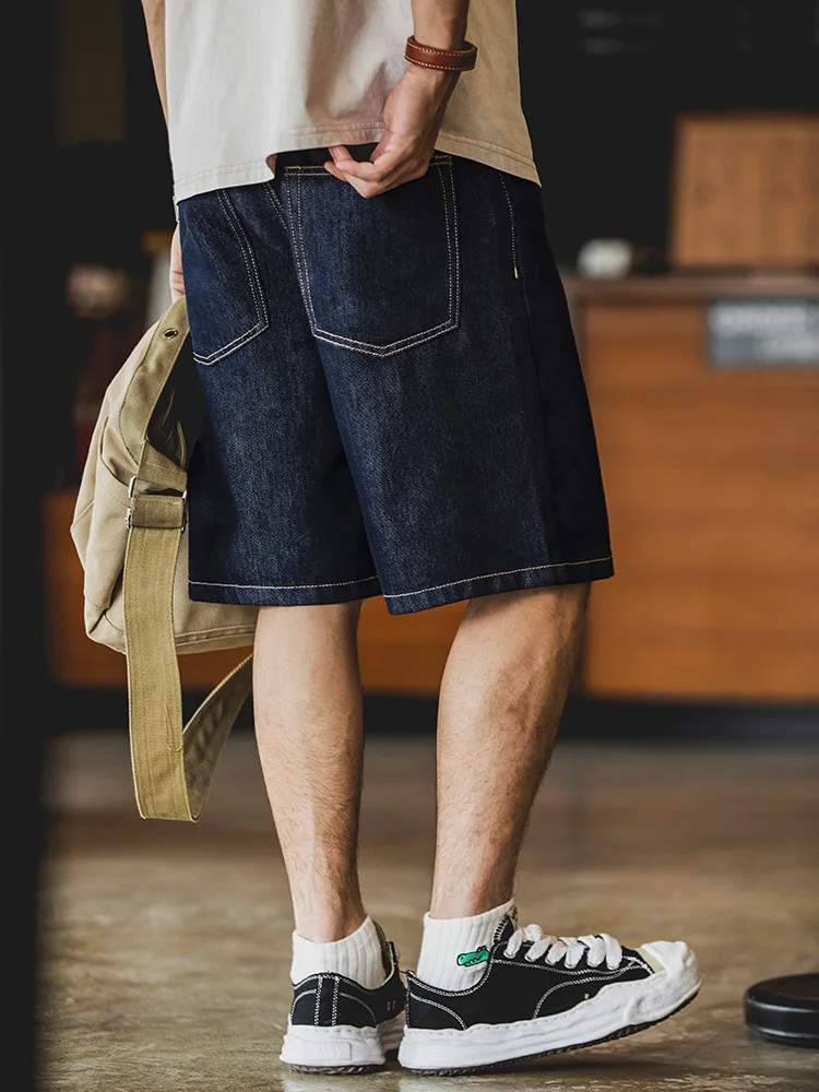 涼感デニムショートパンツ：アメリカンヴィンテージスタイルの夏用ゆったりフィットデザイン