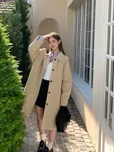 カジュアルなロングカーディガン【春秋用・ゆったりシルエット・カーキ色】（セットアップ対応）