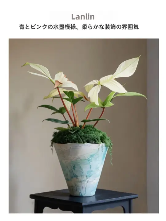 華やかな彩絵の花盆【大口径・テーブル用・多肉植物・観葉植物・インテリア装飾】